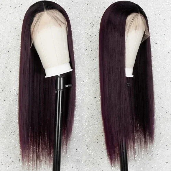 - ♥️22” BURGUNDY OMBRÉ STRAIGHT Lace Front Wig *NWT*💖